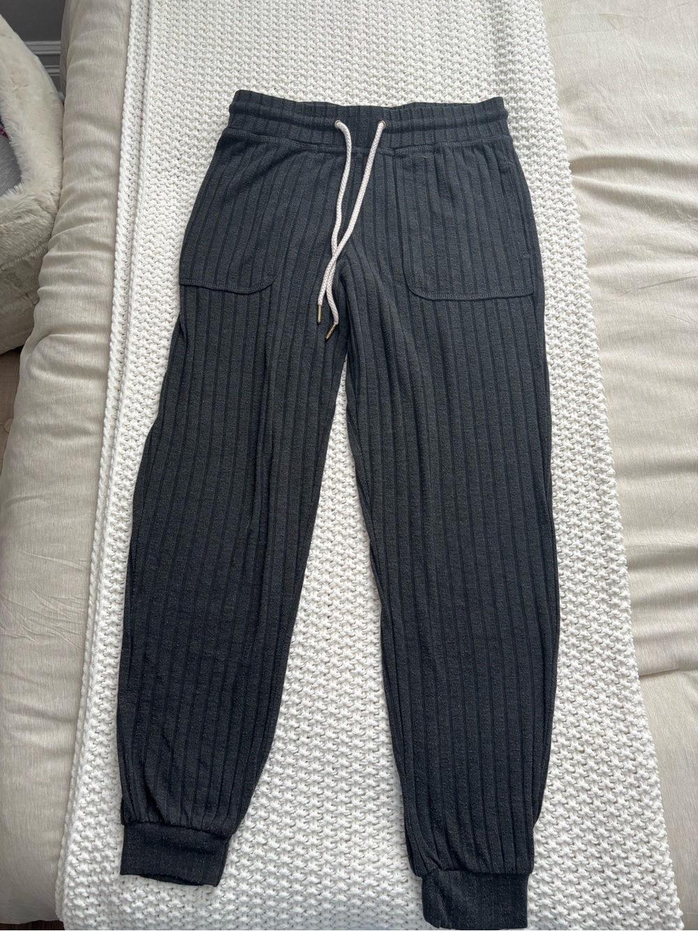 Black Ribbed Knit Jogger Pants
